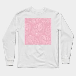 Pink Tropical Leaves Pattern Long Sleeve T-Shirt